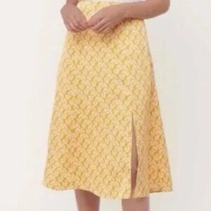 Ann Taylor LOFT Women’s Skirt A-Line Slit Yellow White Satin Fall Skirt 0